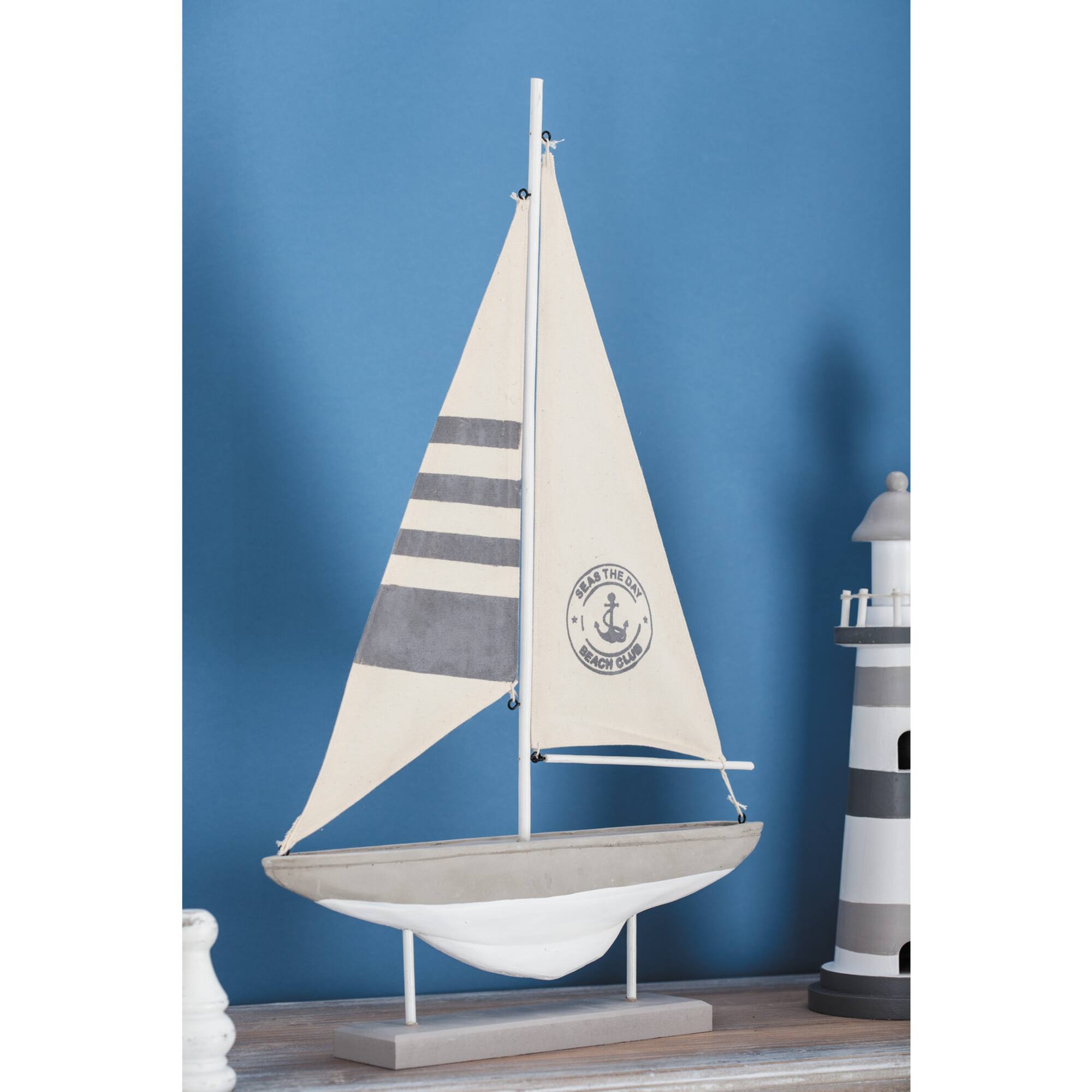 22" Gray Cement Stone Sail Boat Decorative Sculpture